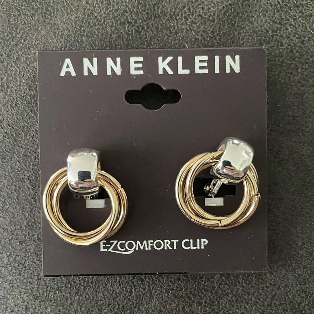 Anne Klein Silver and Gold Tone CLIP ON Earrings.  NWT